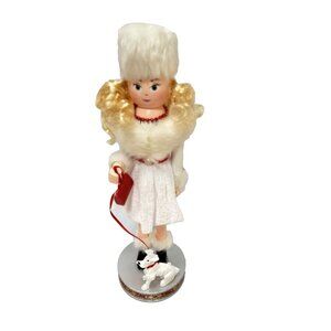 Clever Creations White Fur Coat Female Shopper Dog 14" Wooden Handle Bag Fashion